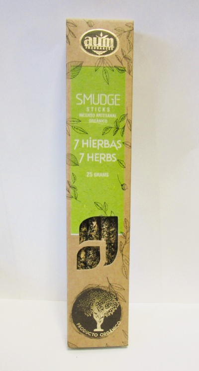 Caixa de incenso artesanal 7 hierbas 7 herbs da AUM em papel castanho e verde