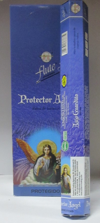 Caixa e pacote azul de incenso Protector Angel com imagem de anjo e texto em português