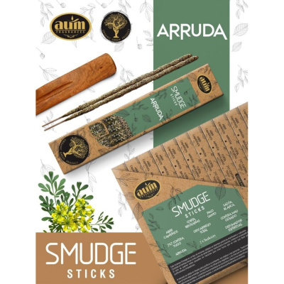 Vareta de incenso arruda com suporte de madeira e embalagem reciclada