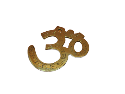 Símbolo Om em metal dourado com detalhes em relevo