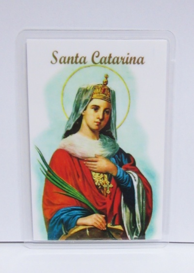 Cartão plástico com imagem colorida de Santa Catarina e texto 'Santa Catarina'