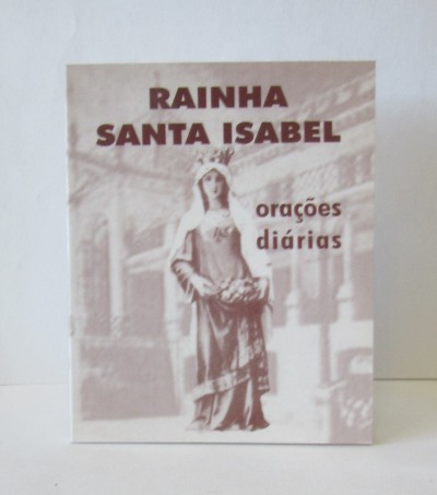 Capa de livro com estátua feminina coroada e texto 'RAINHA SANTA ISABEL orações diárias'.