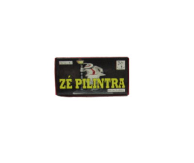 Caixa preta de fósforos Zé Pilintra com ilustração de figura humana