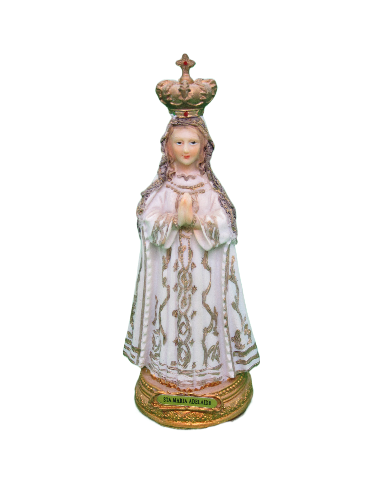 Estátua religiosa Santa Maria Adelgundes com manto branco e dourado