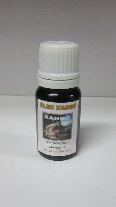 Frasco pequeno de óleo Xangô com rótulo azul e texto em português