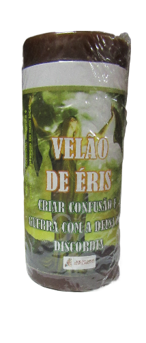 Velão castanho com rótulo verde e branco e texto visível embalada em plástico