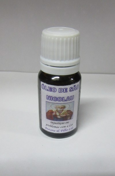 Frasco pequeno de óleo com rótulo de São Nicolau