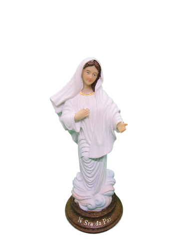 Estátua religiosa Nossa Senhora da Paz branca e castanha