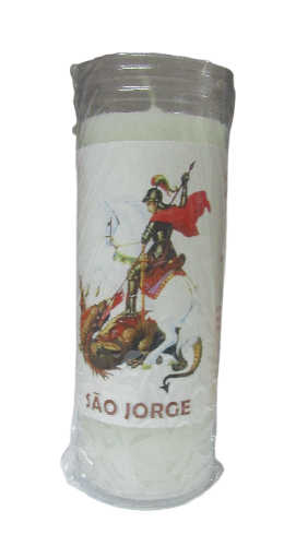 Vela branca com etiqueta de São Jorge a combater um dragão
