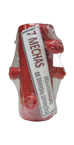 Produto vermelho de plástico com rótulo e embalagem de película transparente