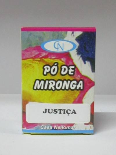 Embalagem colorida de PÓ DE MIRONGA com etiqueta JUSTIÇA
