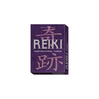 Caixa roxa de cartas Reiki com texto branco e símbolos asiáticos rosa