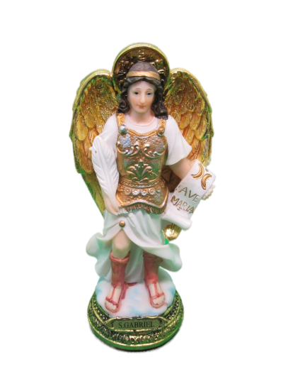 Estatueta de S. Gabriel com asas douradas e armadura