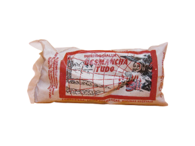 Pacote embrulhado em papel bege com texto e ilustração vermelha