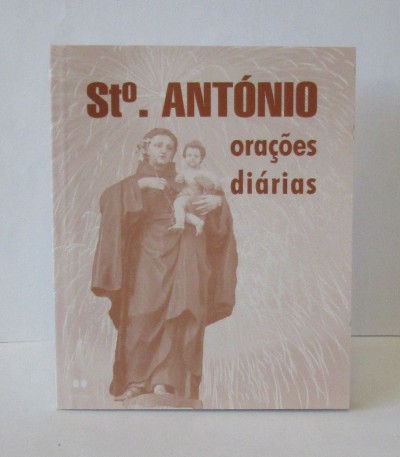 Capa de livro com Santo António e o Menino Jesus em sépia e texto em castanho.