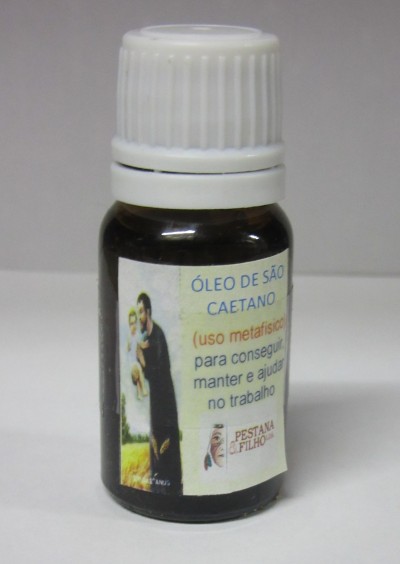 Frasco de óleo de São Caetano com rótulo e tampa branca