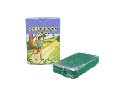 Sabonete n.º 33 verde com embalagem ilustrada