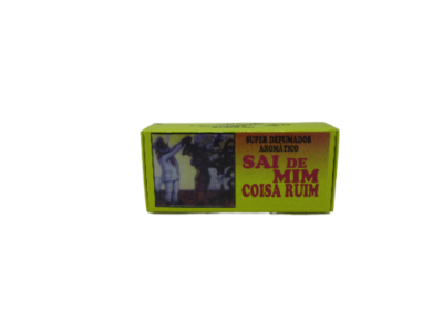 Caixa amarela de spray aromático com texto e imagem de defumação