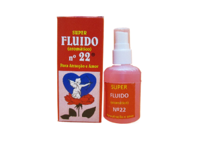 Frasco e caixa de produto aromático SUPER FLUIDO nº 22 para atração e amor