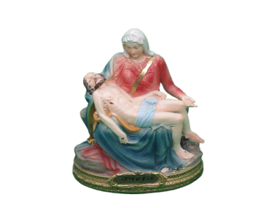 Estátua religiosa da Pietá com Nossa Senhora e Jesus Cristo em resina