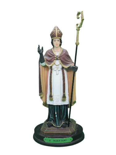 Estátua colorida de S. Martinho com cajado e manto roxo