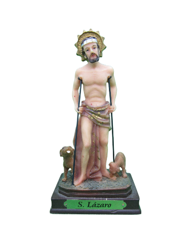 Estátua de São Lázaro com cães e base preta