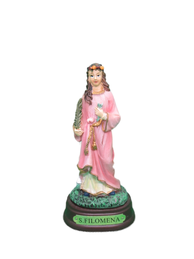 Estátua de S. Filomena com vestido rosa e base preta