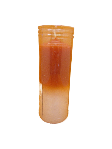 Frasco cylindrical de plástico com líquido bicolor laranja e branco