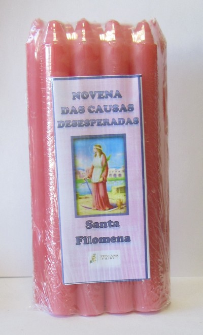 Conjunto de seis velas cor-de-rosa com etiqueta de Santa Filomena