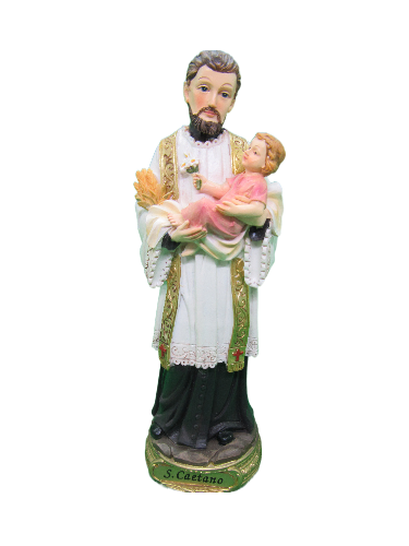 Estátua religiosa de S. Caetano segurando menino