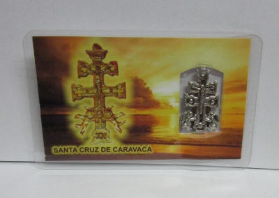 Santa Cruz de Caravaca em metal prateado com cartão decorativo