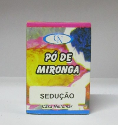 Embalagem colorida de Pó de Mironga com texto em português