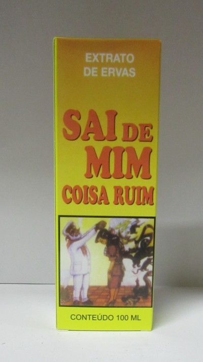 Caixa amarela de extrato de ervas com texto e ilustração de duas pessoas na parte inferior.