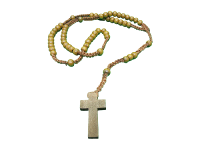 Colar de contas de madeira com crucifixo cinzento