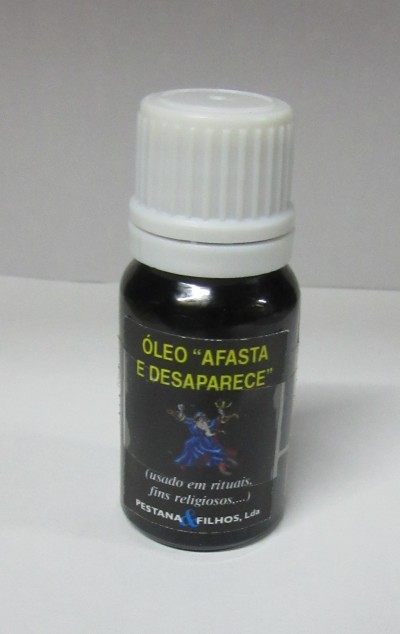 Frasco de óleo com rótulo preto e texto amarelo e branco em fundo branco