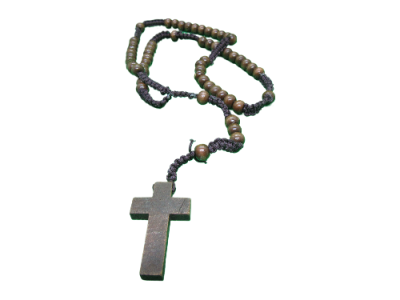 Colar de contas e cruz de madeira castanha