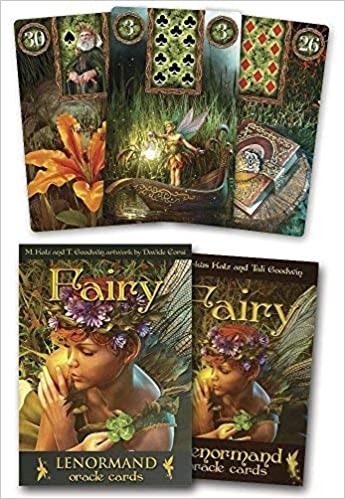 Cartas de oráculo Fairy Lenormand com arte de fadas e textos visíveis