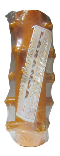 Osso de plástico translúcido laranja com etiqueta branca e texto 'OSSO AMOSTRA EM PREÇO'