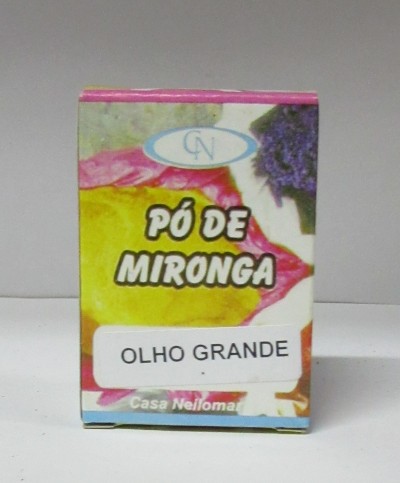 Embalagem colorida de Pó de Mironga com etiquetas e texto visíveis