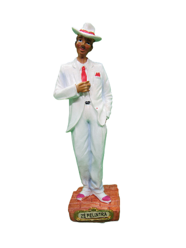 Estátua decorativa de homem com fato branco e gravata vermelha