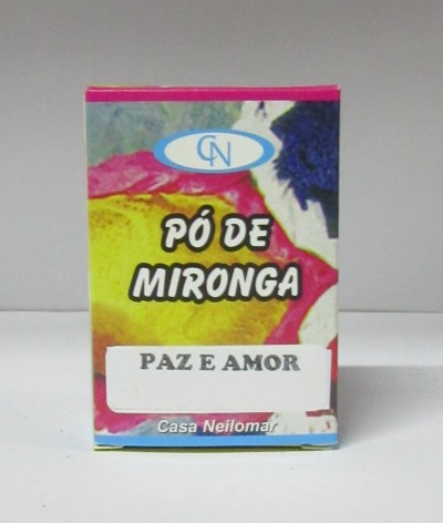 Embalagem colorida de pó de mironga com texto 