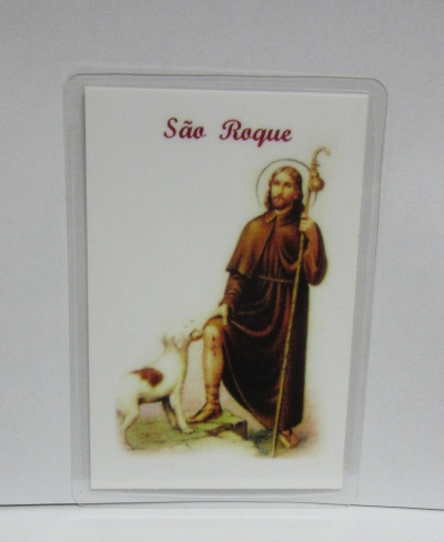 Cartão plástico com imagem de São Roque e um cão