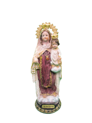 Estátua religiosa de Nossa Senhora do Carmo com Menino Jesus
