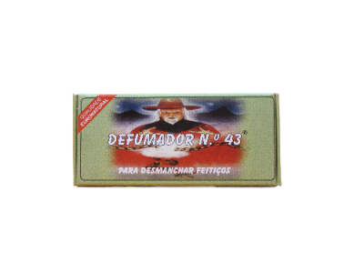Embalagem do defumador N.º 43 para desmanchar feitiços com figura humana ao centro