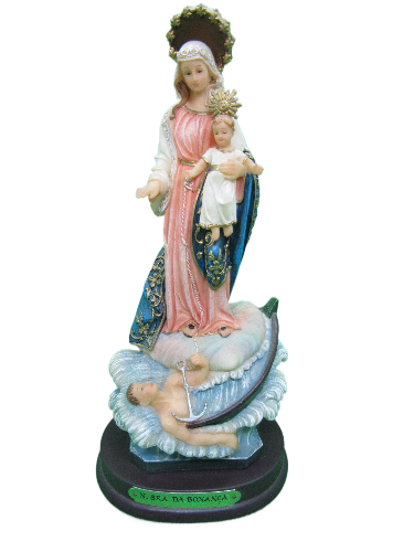 Estátua de Nossa Senhora da Bonança com Menino Jesus e figuras marinhas