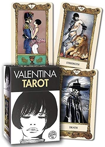 Cartas de tarot Valentina Tarot com caixa e três cartas visíveis