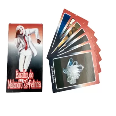 Baralho do Malandro Zé Pelintra e várias cartas abertas com imagens diversas