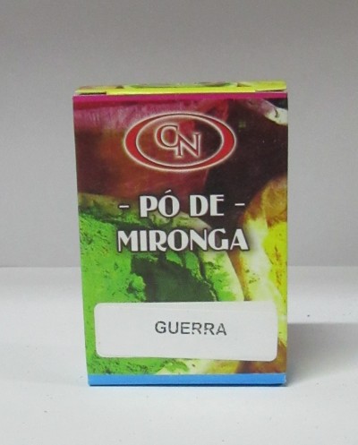 Embalagem de pó de mironga com texto GUERRA