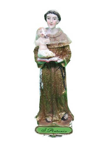 Estátua decorativa de S. António com criança em resina pintada