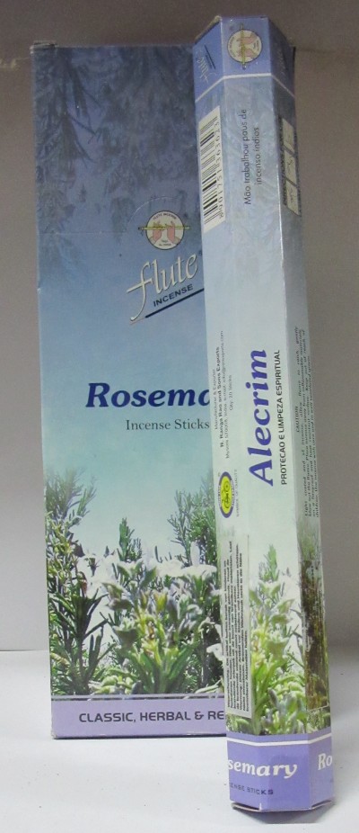 Caixa e embalagem de pauzinhos de incenso com design azul claro e texto em português